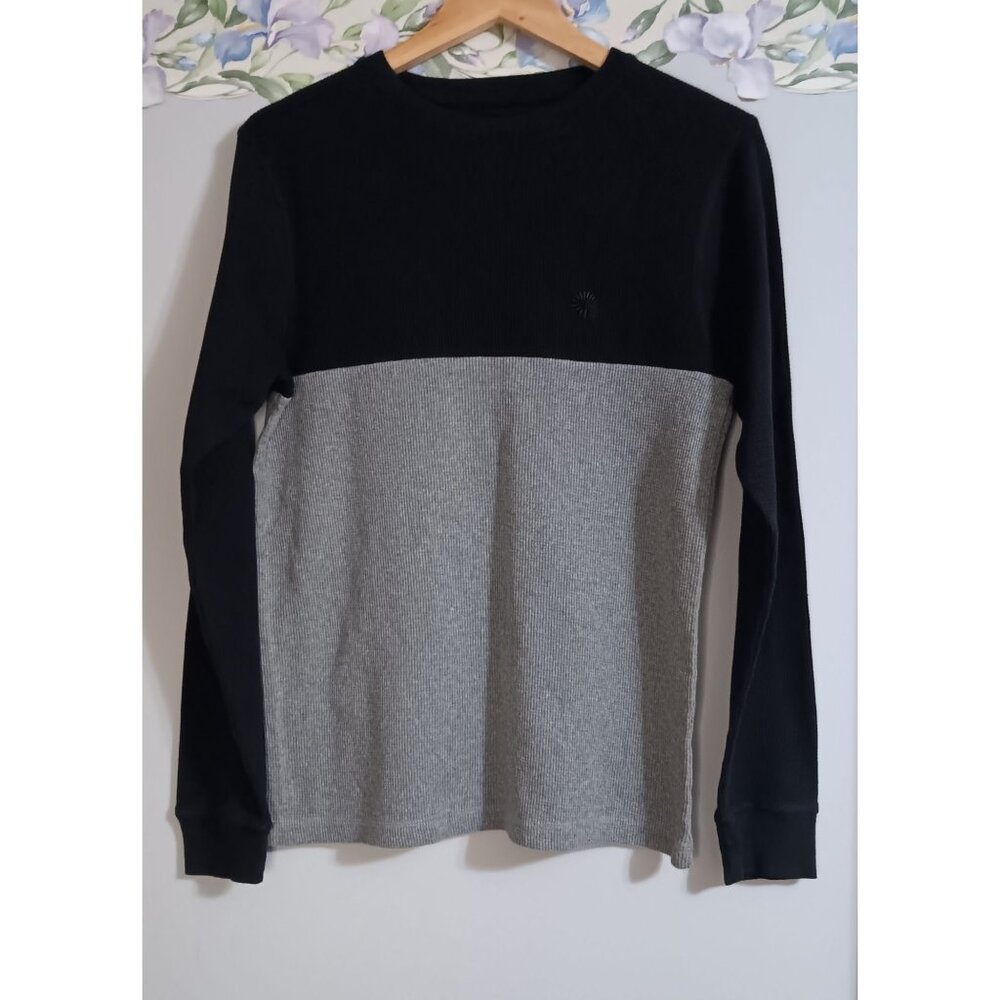 Akademiks' Small Black Grey Thermal Logo Outdoor Streetwear Casual Pullover Top